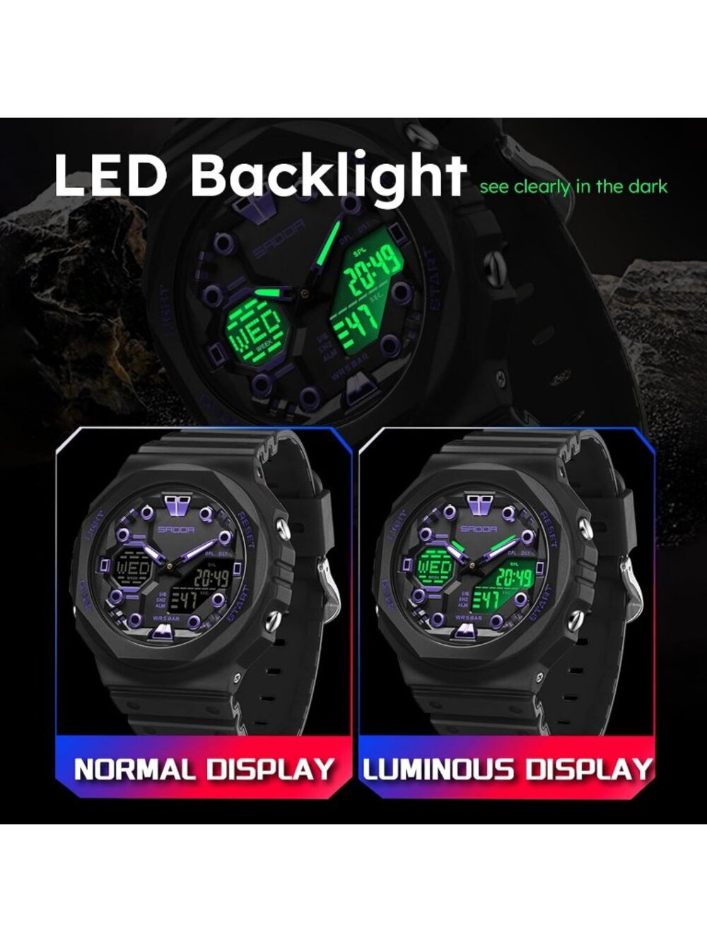 Women's Clear White Sports Digital Waterproof Analog LED Backlight Wrist Watch - Picture 4 of 7